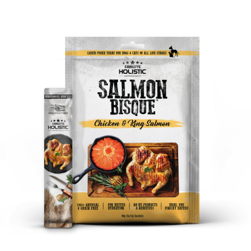 [斷貨中, 未有返貨日期, 可預訂等貨到]  Absolute Holistic 60g Salmon Bisque ((Chicken & King Salmon)) 無穀物高級濃湯肉泥 雞肉+三文魚 (12克X5獨立包裝) (AH4068) 